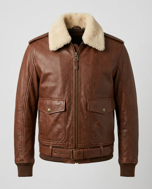 Men's Pilot Leather Jacket with Detachable Shearling Collar – The Bastian — jacket product image