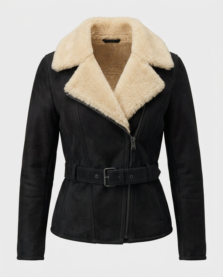Women's Shearling Moto Jacket – The Willow — jacket product image