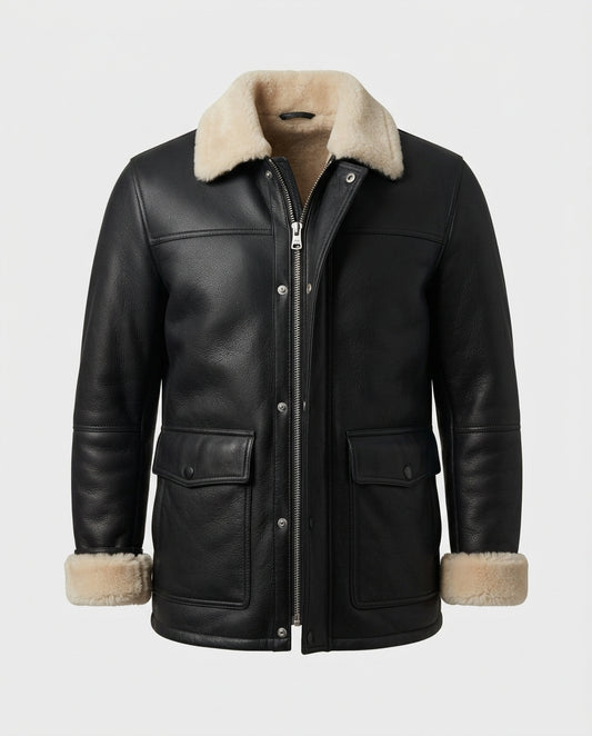 Men_s Shearling-Lined Leather Jacket Black