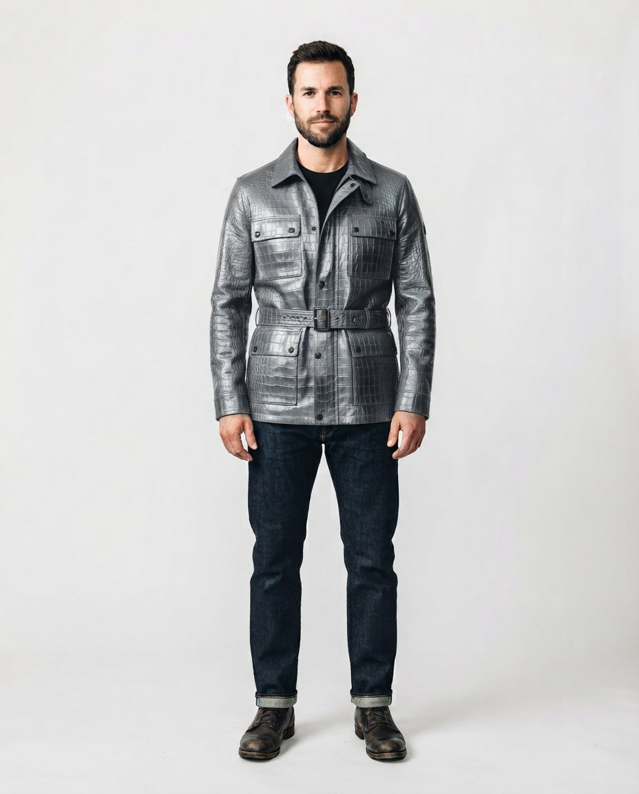 Men's cowhide leather bomber jacket, full body view
