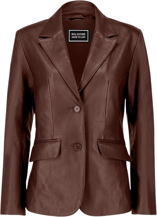 Women's Classic Leather Blazer Jacket