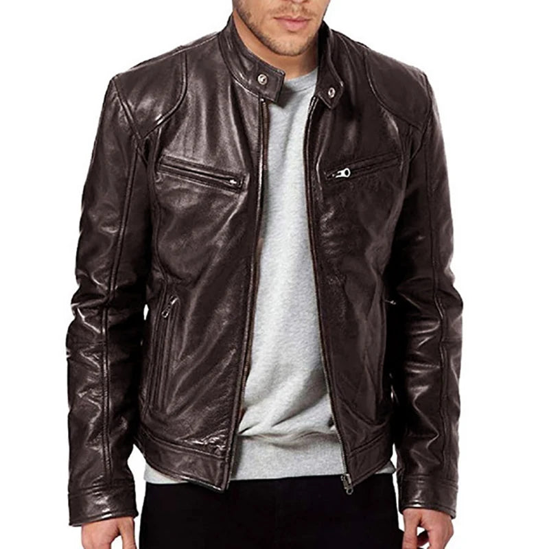 Men's Slim Fit Leather Motorcycle Jacket