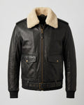 Men's Pilot Leather Jacket with Detachable Shearling Collar – The Bastian — jacket product image