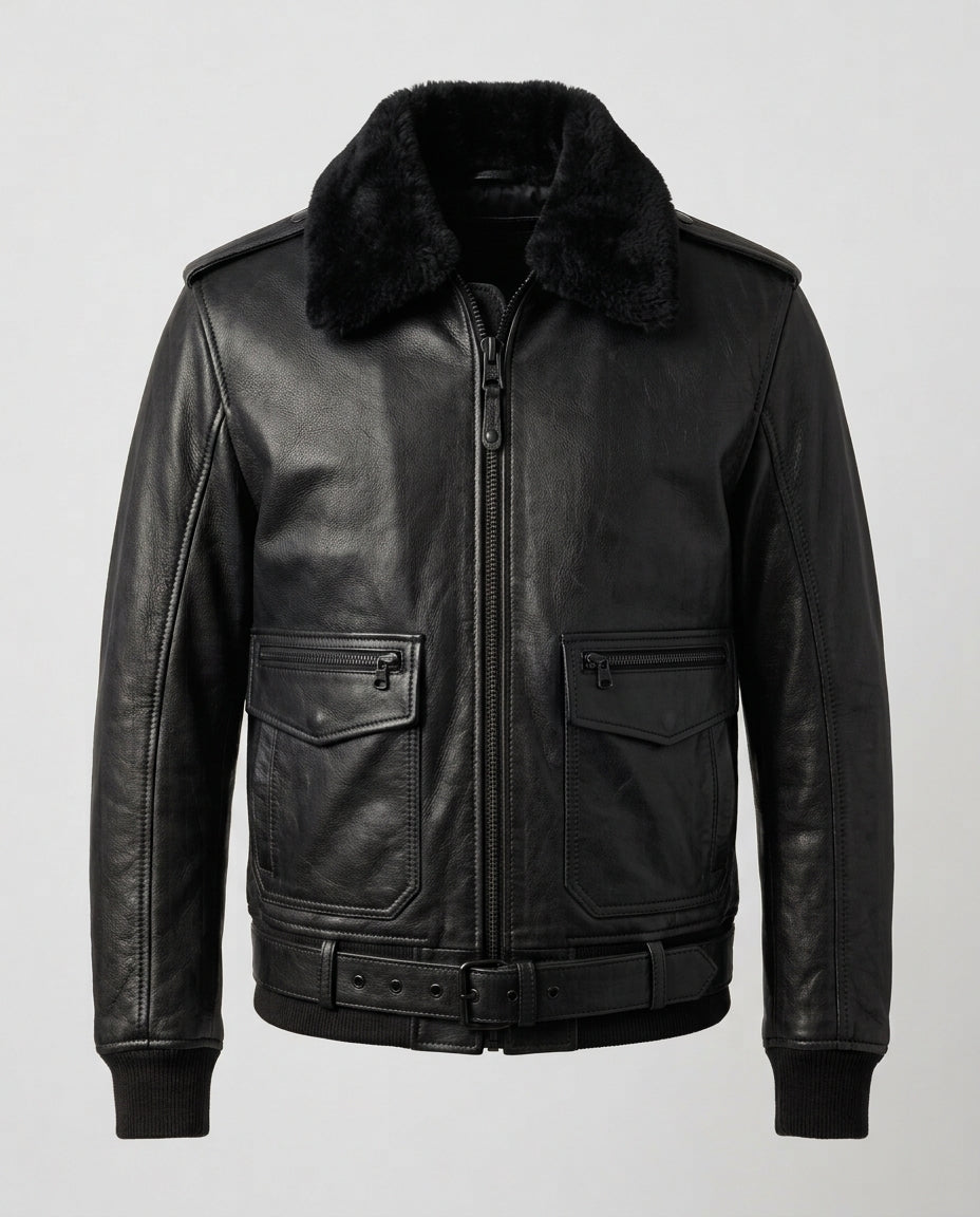 Women's Leather Aviator Jacket with Shearling Collar – The Harper — jacket product image