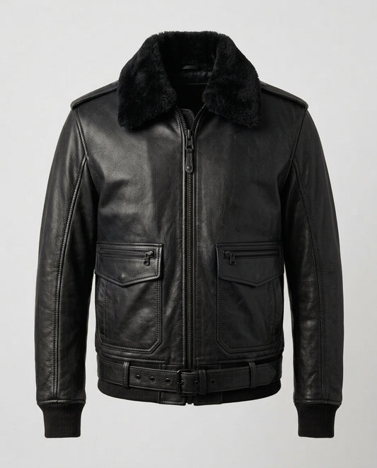 Women's Leather Aviator Jacket with Shearling Collar – The Harper — jacket product image