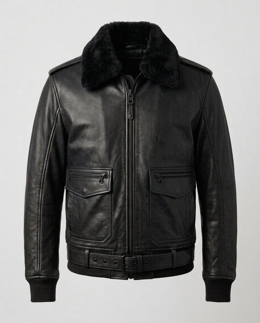 Women's Leather Aviator Jacket with Shearling Collar – The Harper — jacket product image
