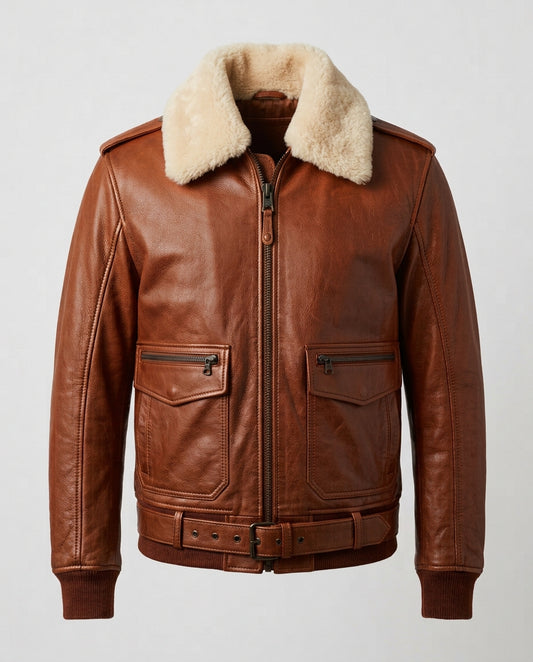 Women's Leather Aviator Jacket with Shearling Collar – The Harper — jacket product image
