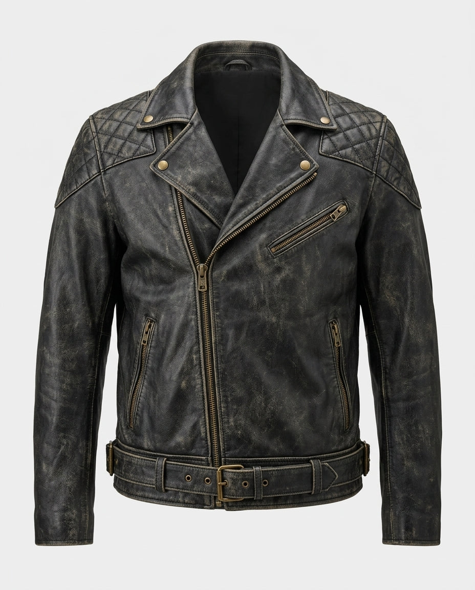Men's Distressed Leather Biker Jacket – The Kane — jacket product image