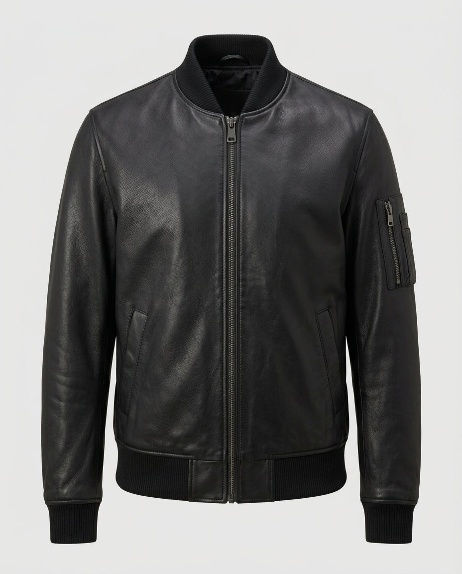 Men's Heavyweight Lined Leather Bomber Jacket – The Tobias — jacket product image