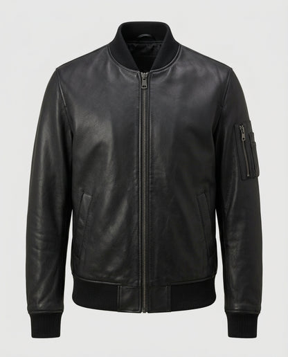 Men's Heavyweight Lined Leather Bomber Jacket – The Tobias — jacket product image