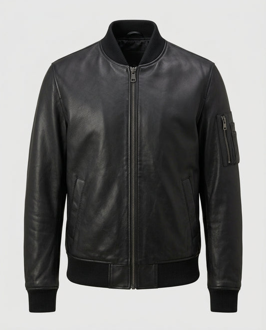 Men's Heavyweight Lined Leather Bomber Jacket – The Tobias — jacket product image