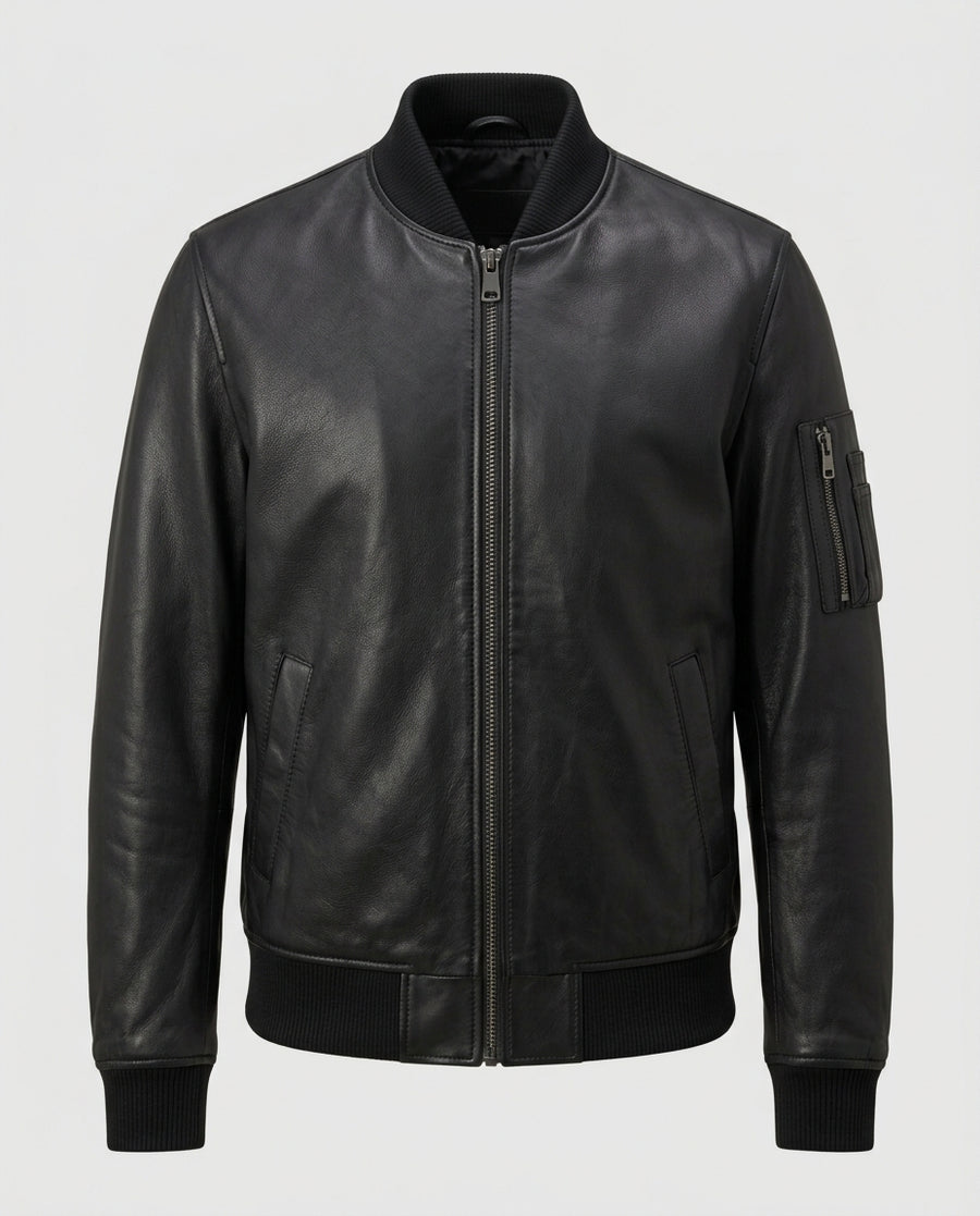Men's Heavyweight Lined Leather Bomber Jacket – The Tobias — jacket product image