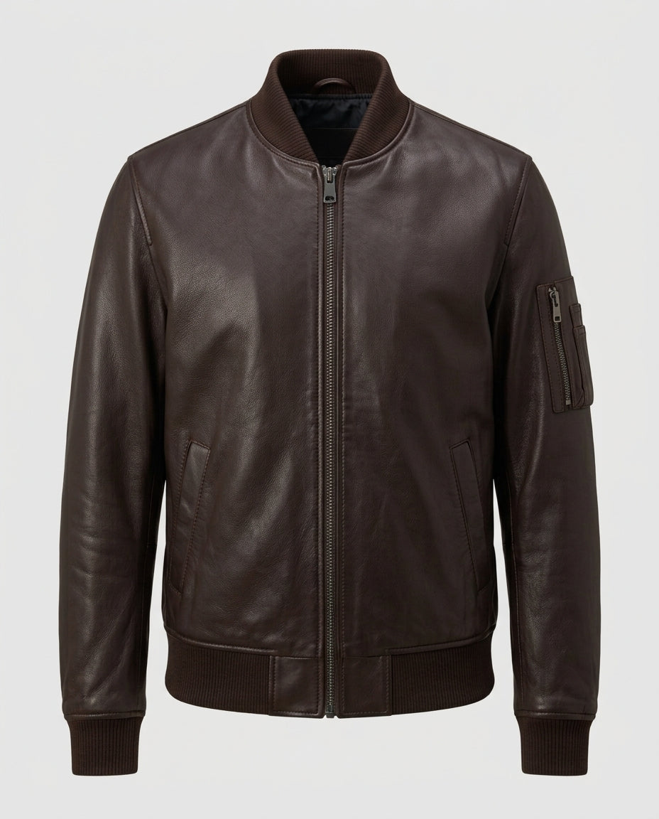 Men's Heavyweight Lined Leather Bomber Jacket – The Tobias — jacket product image