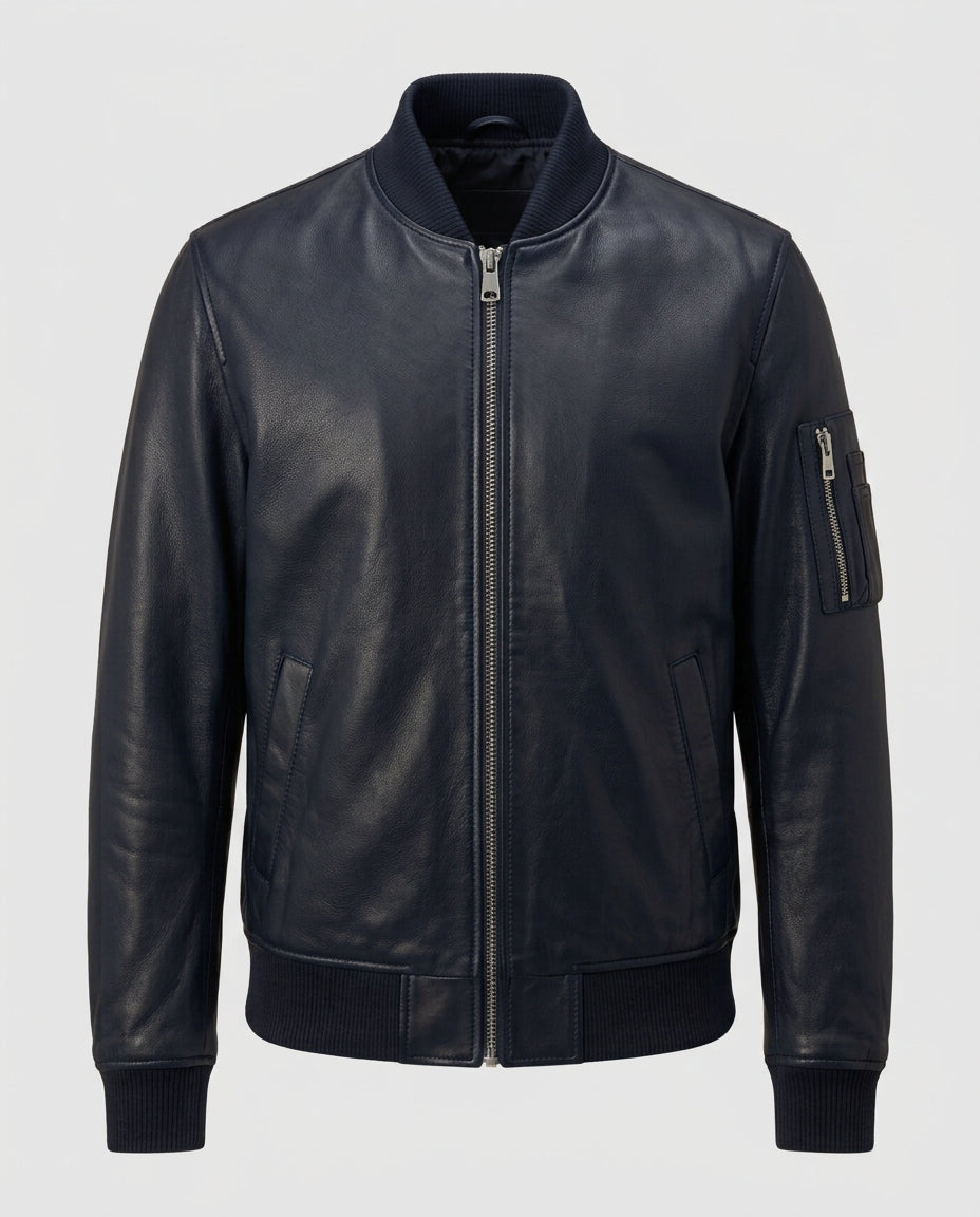 Men's Heavyweight Lined Leather Bomber Jacket – The Tobias — jacket product image