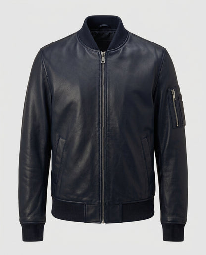 Men's Heavyweight Lined Leather Bomber Jacket – The Tobias — jacket product image