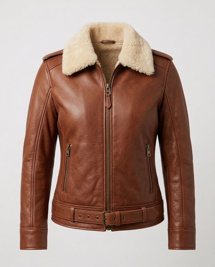 Women_s Shearling Aviator Jacket brown