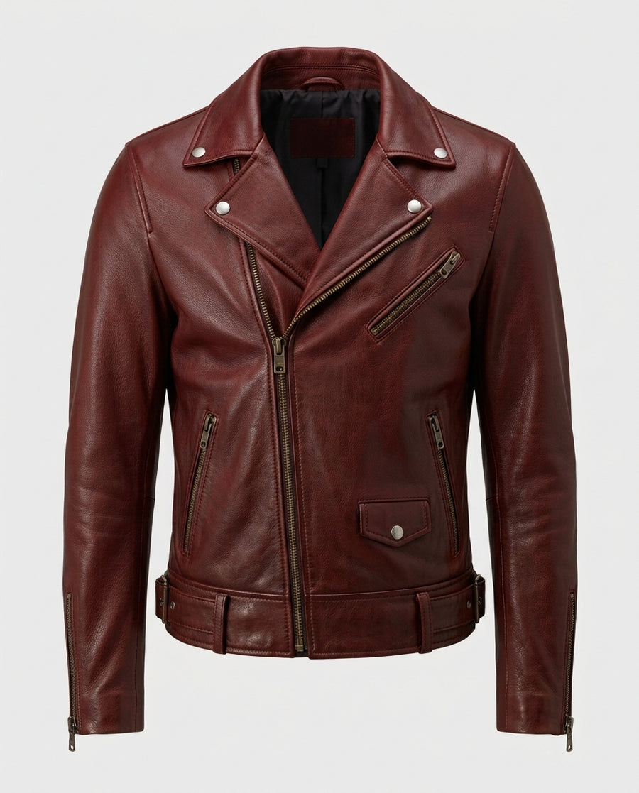 Men_s Classic Leather Biker Jacket Oxblood