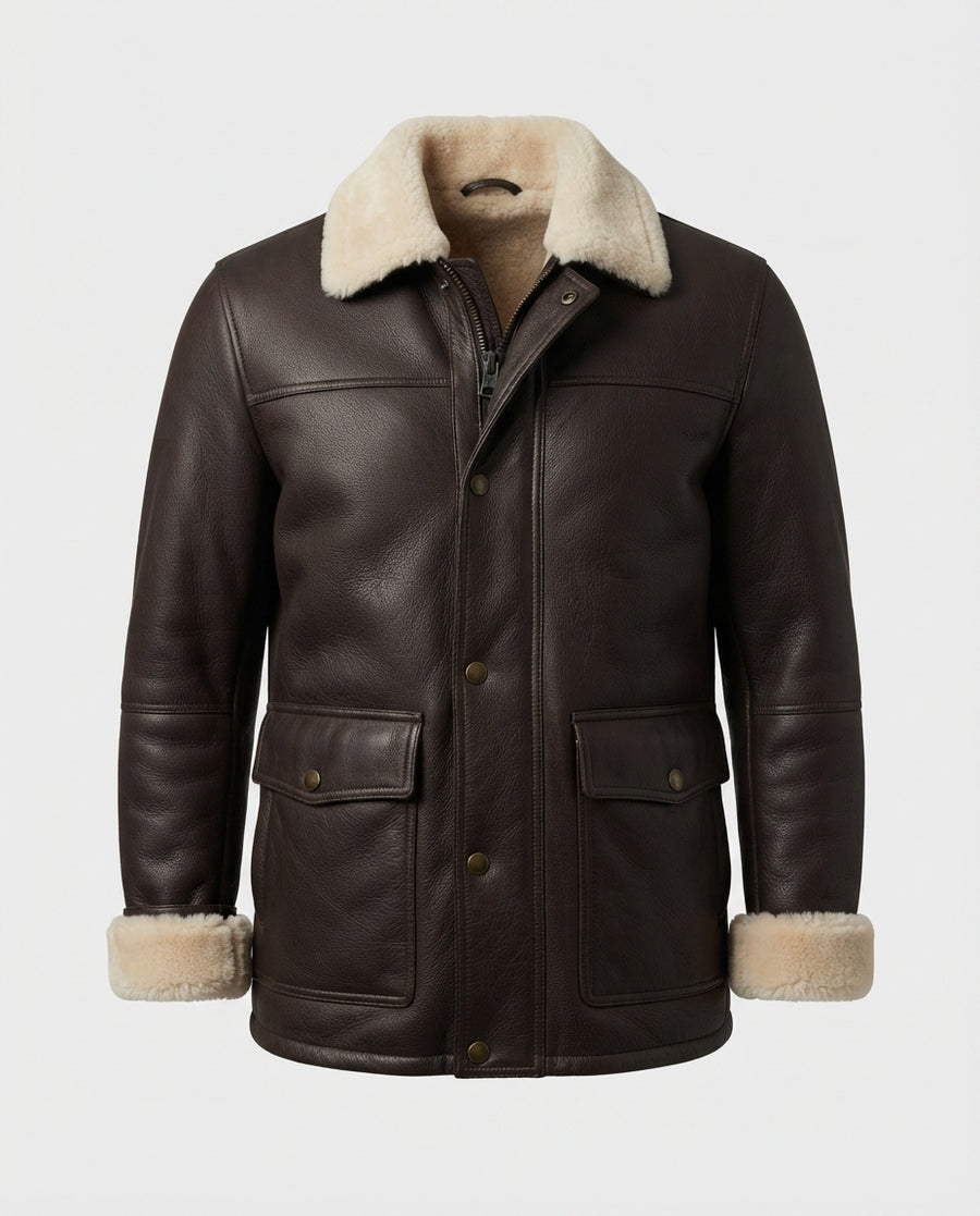Men_s Shearling-Lined Leather Jacket Brown