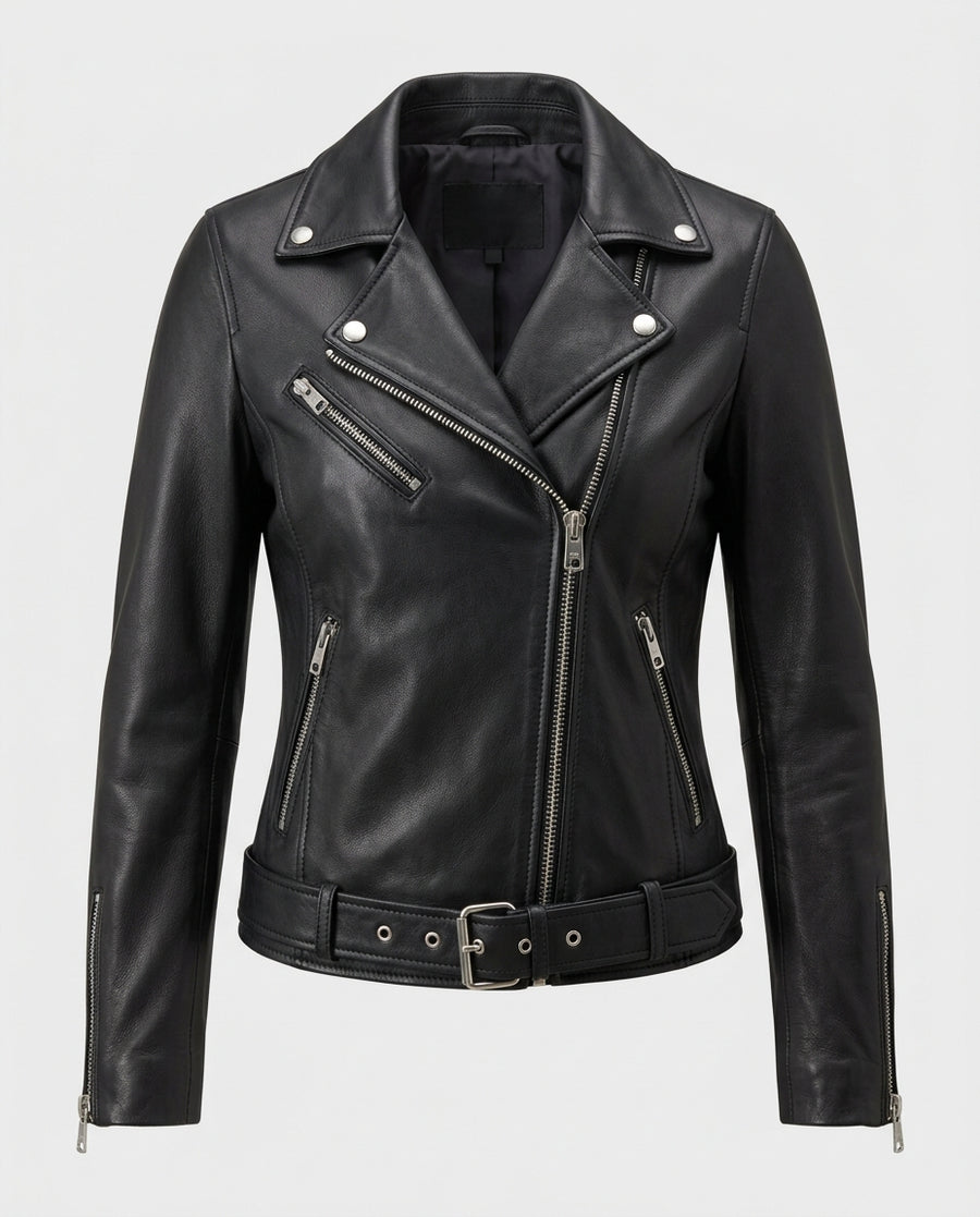 Women_s Leather Biker Jacket Black