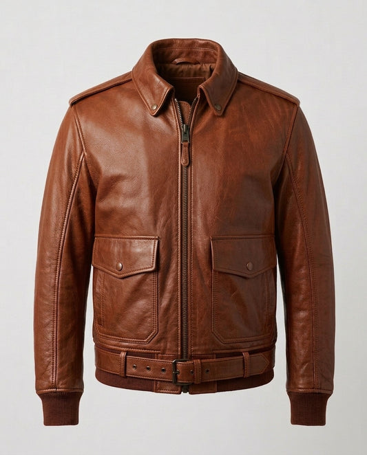Men_s A-2 Style Leather Flight Jacket Brown