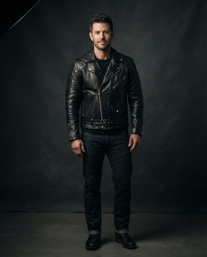 Men's Black Leather Biker Jacket – The Callum in black — jacket product image