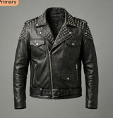Studded Full-Grain Leather Biker Jacket