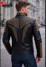 Studded Full-Grain Leather Biker Jacket