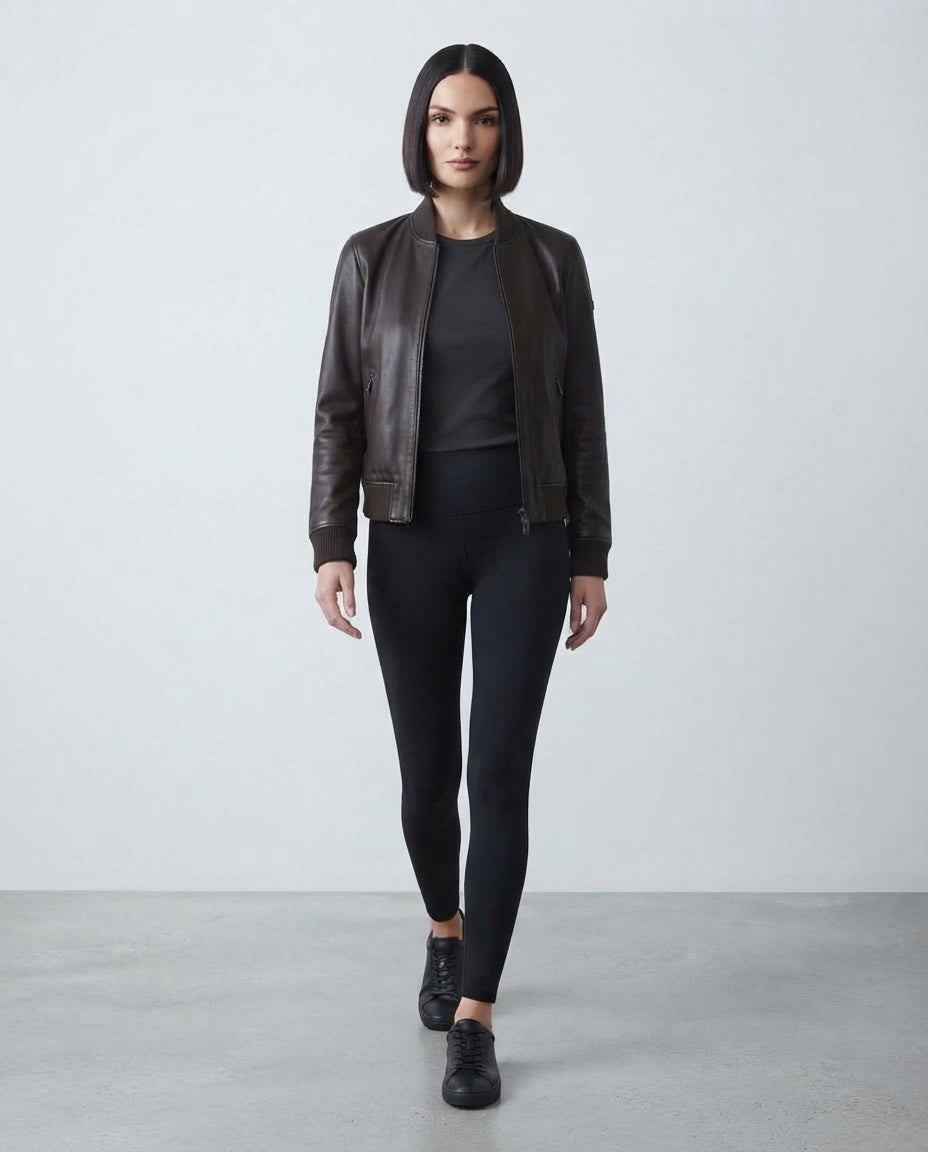 Women's Classic Leather Bomber Jacket – The Lexi — jacket product image