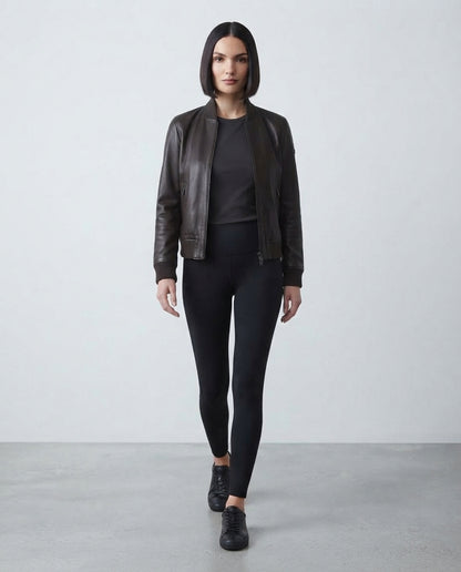 Women's Classic Leather Bomber Jacket – The Lexi — jacket product image