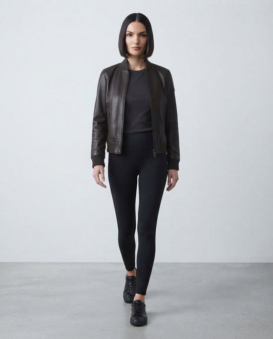 Women's Classic Leather Bomber Jacket – The Lexi — jacket product image