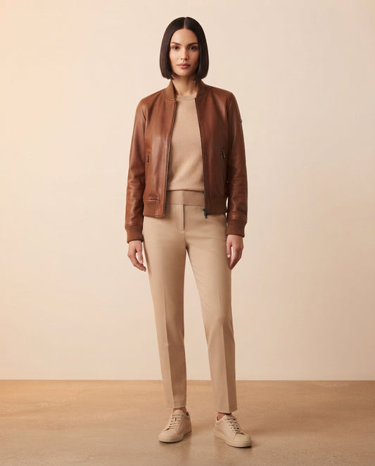 Women's Classic Leather Bomber Jacket – The Lexi — jacket product image