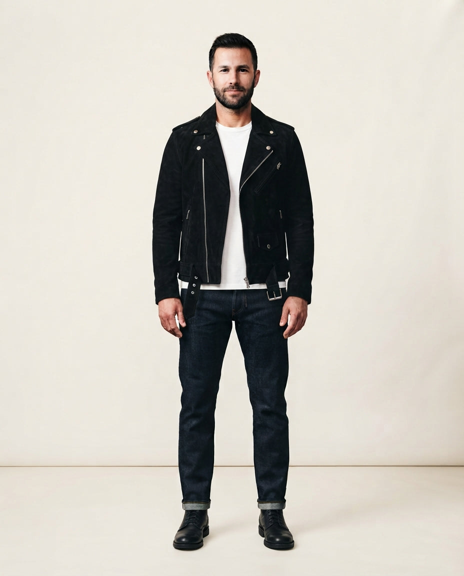 Men's Suede Buffalo Cowhide Jacket in black — jacket product image