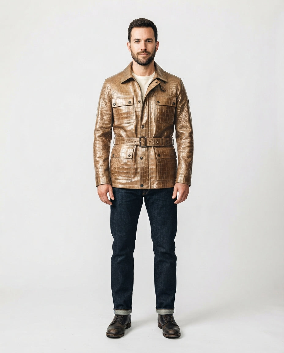 Men's Cowhide Leather Bomber Jacket in bronze — jacket product image