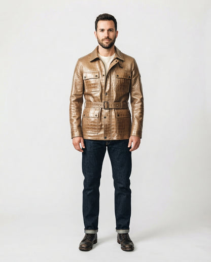 Men's Cowhide Leather Bomber Jacket in bronze — jacket product image