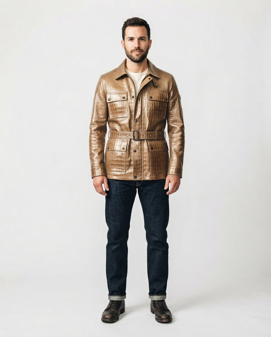 Men's Cowhide Leather Bomber Jacket in bronze — jacket product image