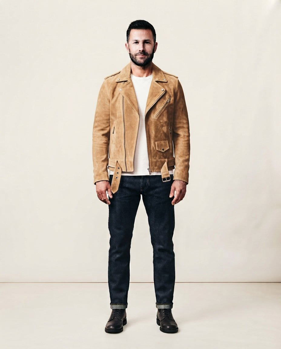 Men's Suede Buffalo Cowhide Jacket in bronze — jacket product image