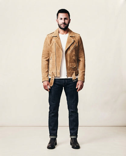 Men's Suede Buffalo Cowhide Jacket in bronze — jacket product image