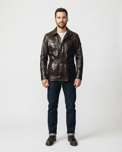 Men's Cowhide Leather Bomber Jacket in brown — jacket product image