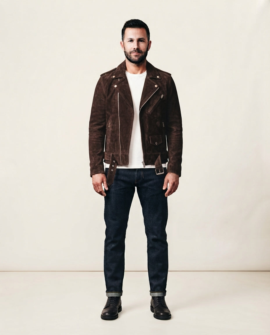 Men's Suede Buffalo Cowhide Jacket in brown — jacket product image