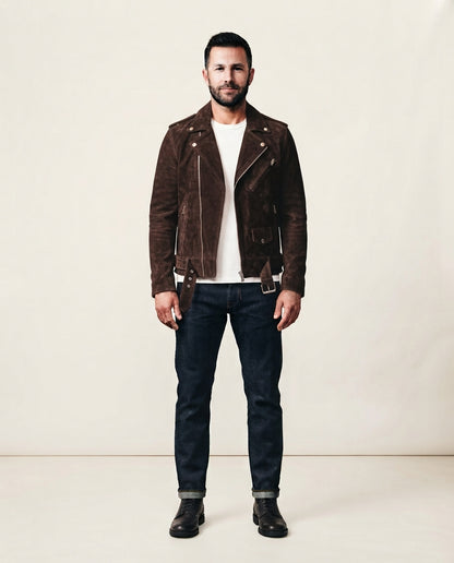 Men's Suede Buffalo Cowhide Jacket in brown — jacket product image