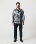 Men's Cowhide Leather Bomber Jacket in gray — jacket product image