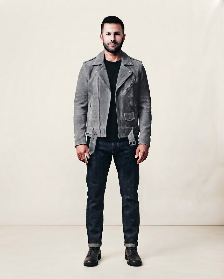 Men's Suede Buffalo Cowhide Jacket in gray — jacket product image