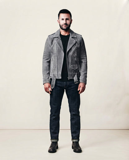 Men's Suede Buffalo Cowhide Jacket in gray — jacket product image