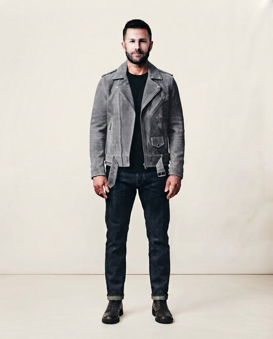 Men's Suede Buffalo Cowhide Jacket in gray — jacket product image
