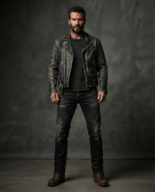 Men's Distressed Vintage Leather Biker Jacket – The Outlaw — jacket product image