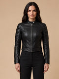 women wearing vixen black leather jacket